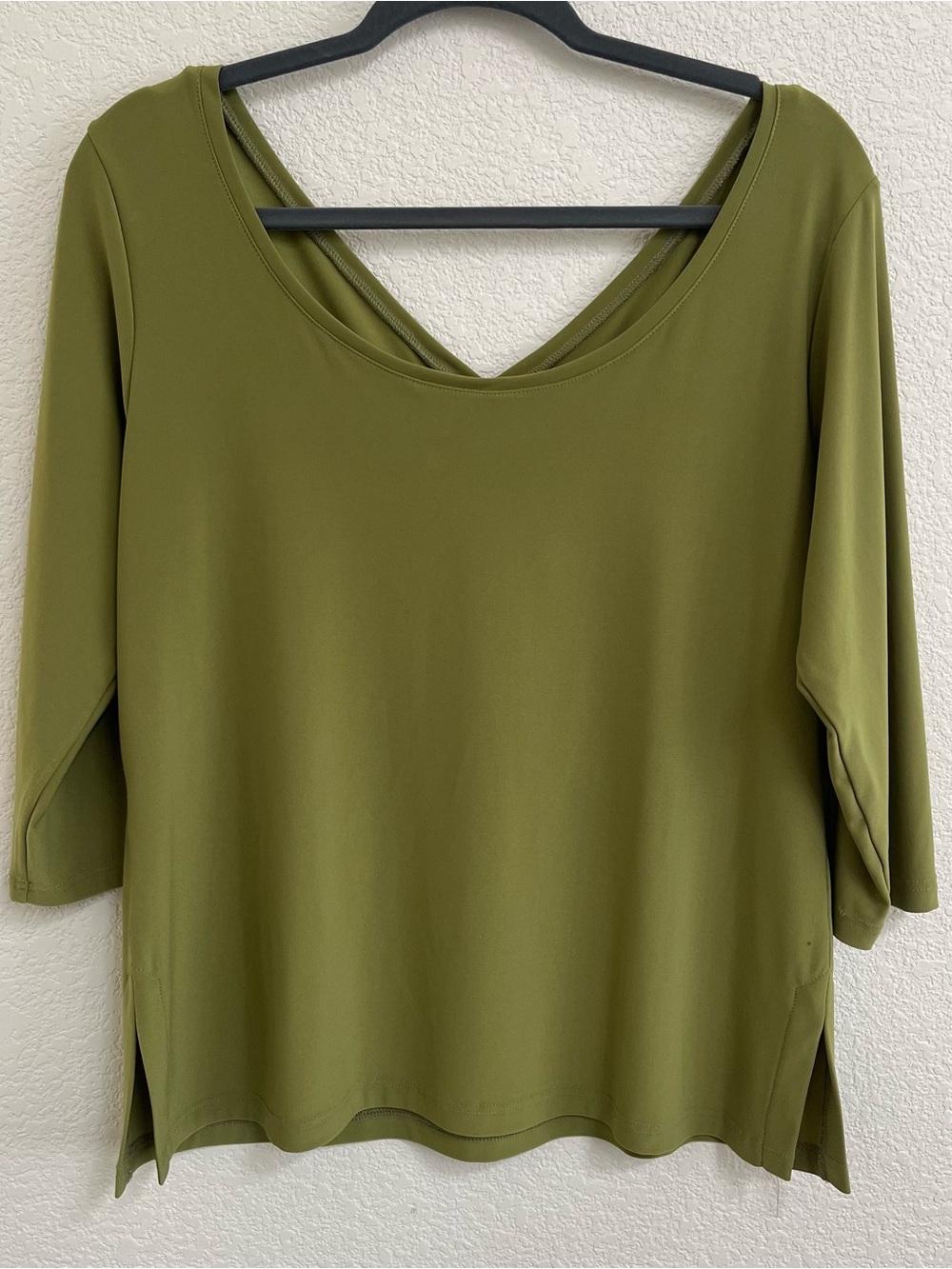 Sympli Olive Green V-Neck Long Sleeve Top with Back Strap